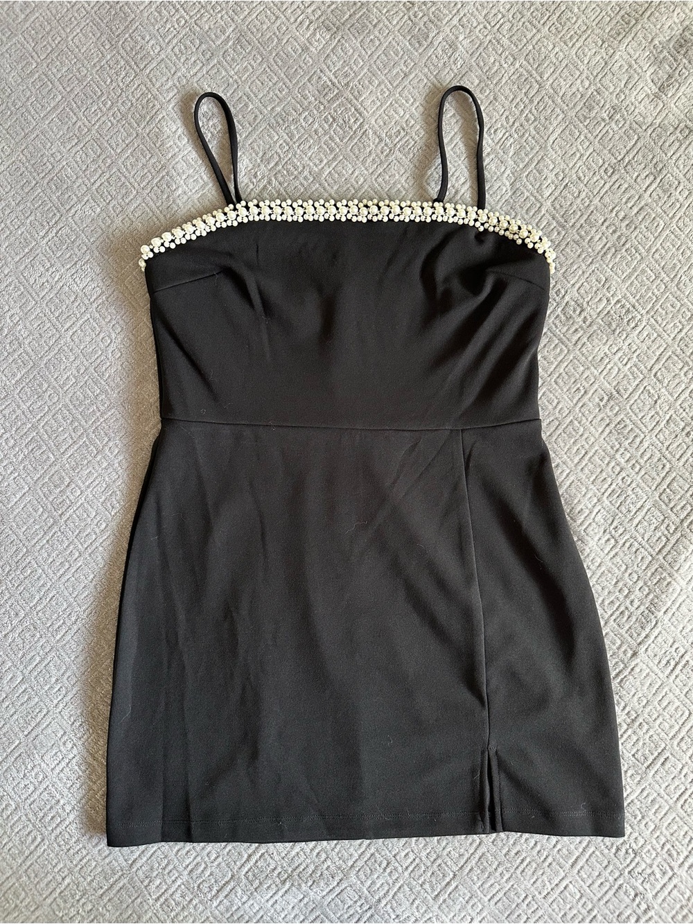 B Darlin Black Mini Dress with Pearl Trim